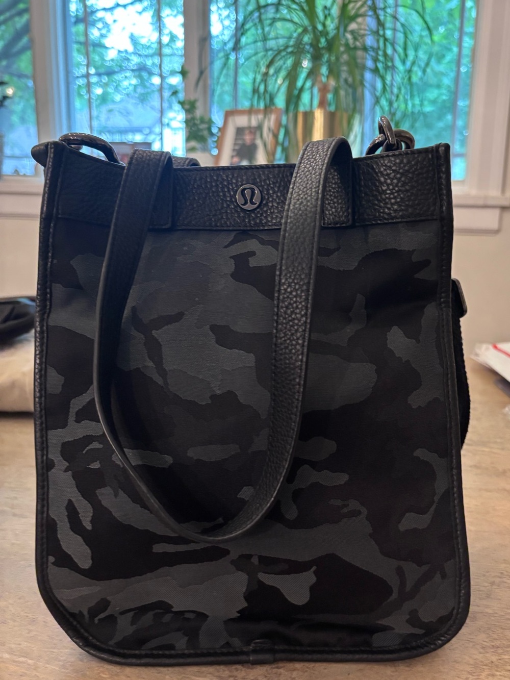 lululemon athletica Black Camo Tote with Leather Trim